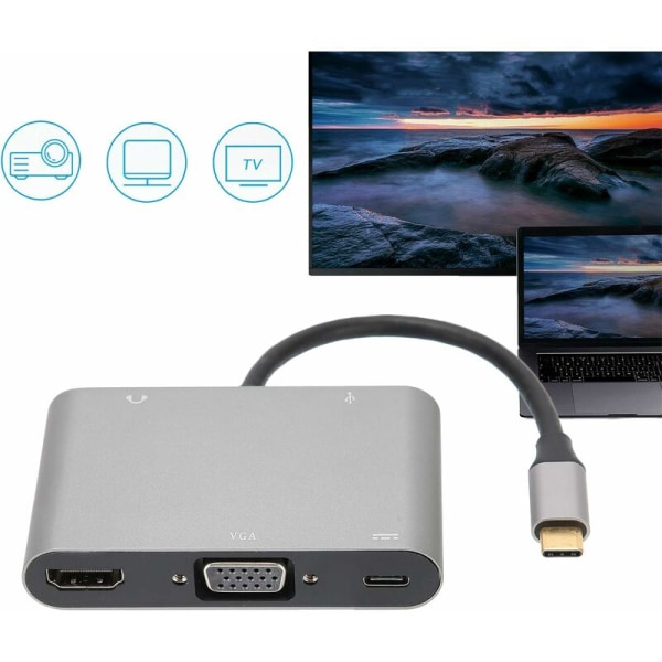 USB C -keskittimen moniporttisovitin -5 in 1, HDTV-monitoimisovitin, jossa 4K USB C - USB 3.0 / TypeC/HDMI/VGA/PD/AV-portti, yhteensopiva XPS:n kanssa, MacBookille