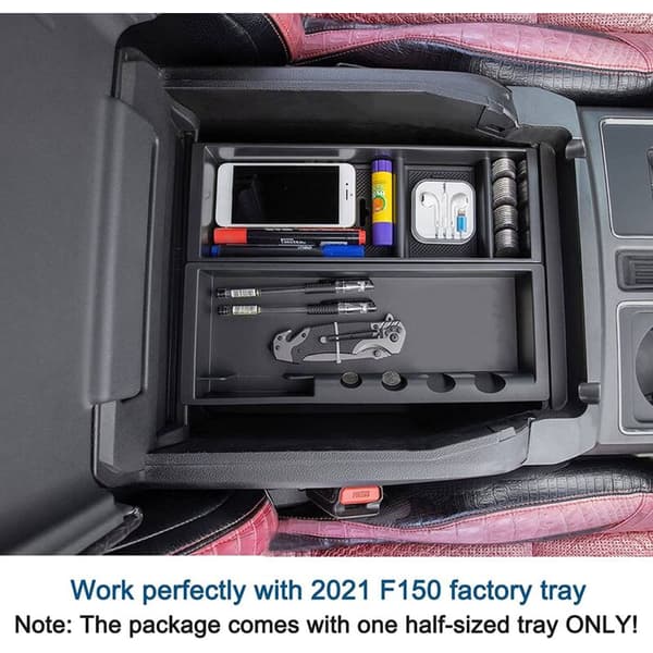 Center Console Organizer för 2021 Armrest Insert Förvaringslåda med halkfria mattor