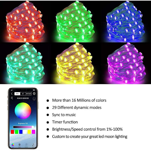 Dekorativ lampa String Inomhus USB Bluetooth Mobil APP Intelligent Styrning Koppartrådslampa String (5m)