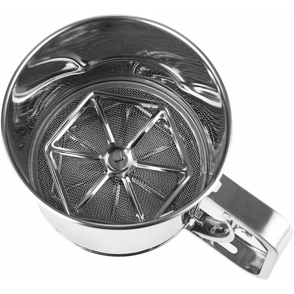 Melis Sifter for Baking i Rustfritt Stål, Dobbel Sive med Håndtrykkdesign, Korrosjonsbestandig Bake Sivekopp for Sukkerpulver