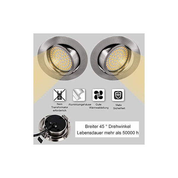 Justerbar Indbygget LED Spotlight 5W Varmt Hvidt 3000K Ekstra Flad Rund 220V IP20 Indbygget Loftbelysning til Soveværelse, Køkken, Stue, Gang