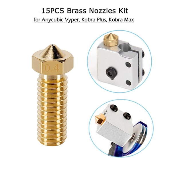15-dels Munstycke Set, 3D-skrivare, 7 st Mässingmunstycken 0,4 mm & 2 st 0,2 mm, 0,6 0,8 1,0 - Guld