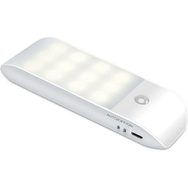 Automatisk LED-nattlys, USB-oppladbar bevegelsessensor nattlys, PÅ/AUTO/AV, naturlig hvitt skaplampe, magnetisert, for stue, soverom