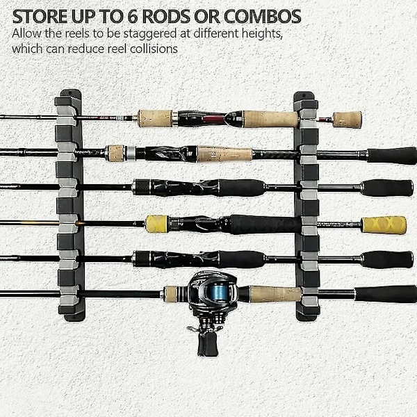 Fiske stang rack Canne A Peche Horisontal vægmonteret fiskestang holder til garage, både, 6 fiskestang kombinationer, 1 par 1 par