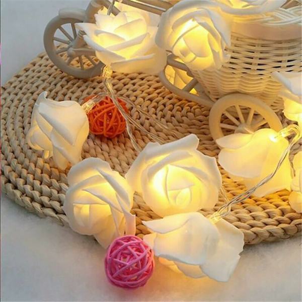 Luminous Rose 3M 20 LED-ljus Batteridriven Blomdekoration Romantisk Atmosfär för Inomhus Hem Trädgård Sovrum Bröllop Fest Alla hjärtans dag