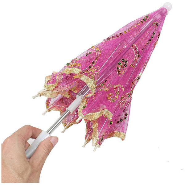 Bröllop Röd Broderi Blommönster Fällbar Mini Spets Paraply