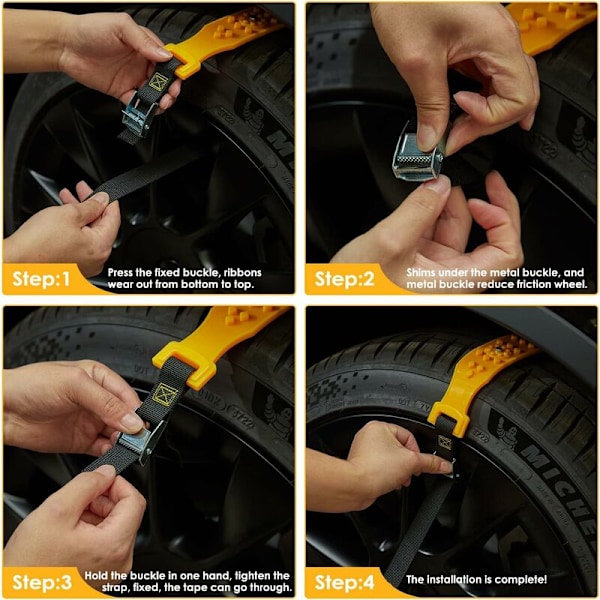 10 stk Bil Sne Sække 185-225 mm, Gule Sne Kæder, Anti-Slip Justerbare Nød Traction Kabler Bil Dæk Kæde, Universal Pasform Biler SUV Lastbiler