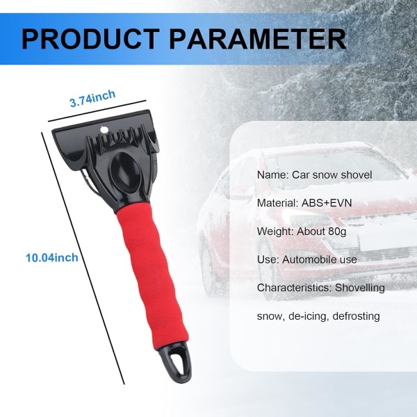 2x bilisskrapere, anti-ripe bilfrontruteskraper med skumhåndtak for frost og snøfjerning (rød)