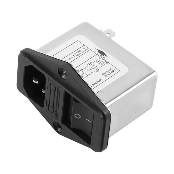 IEC 320 C14 Loddeterminal EMI-filter + Båtbryter + Sikringsholder