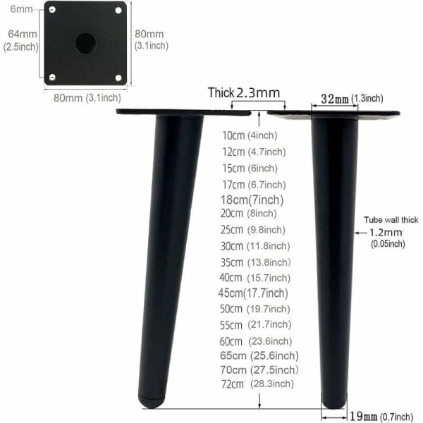 4 kappaletta 20 cm pitkät metalliset pöydänjalat moderneihin huonekaluihin, lipastoon, kaappiin, työpöytään, rahiin, korvaavat huonekalujen tukijalat, 800 kg:n kantavuus