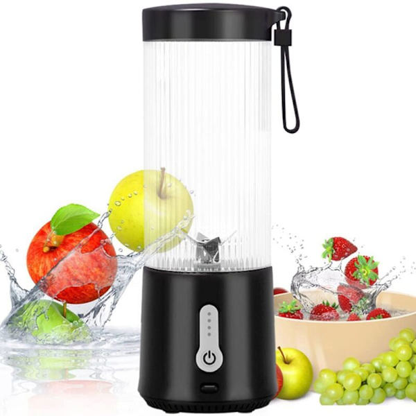 Bärbar Blender, Personlig Storlek för Smoothies och Shakes Juice 16 Oz USB Laddningsbara Blendrar Svart