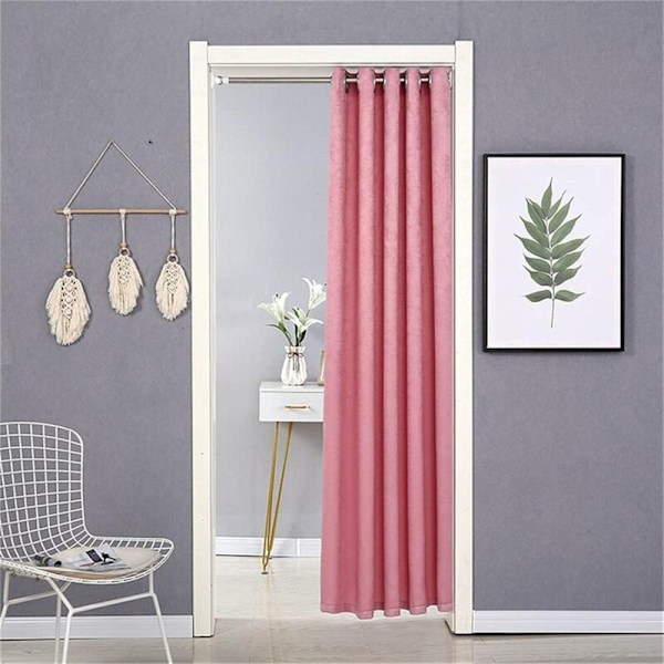 Hemma Mörkläggningsdörrgardin för Fönster och Dörrar - Termiskt Isolerad - Gardin för Hemmet och Dekoration med Teleskopisk Stång - Rosa - 120 x 190 cm