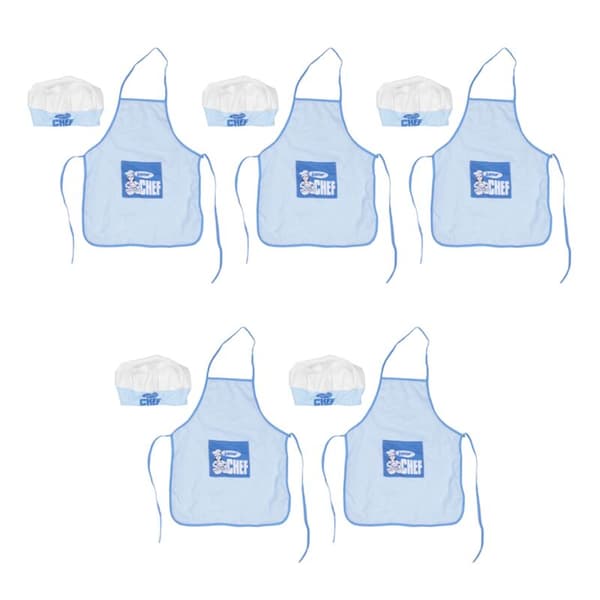 5X Barns Kockmössa Förkläde för Barn Matlagning Bakning Pojke Flicka Junior Present (Blå)