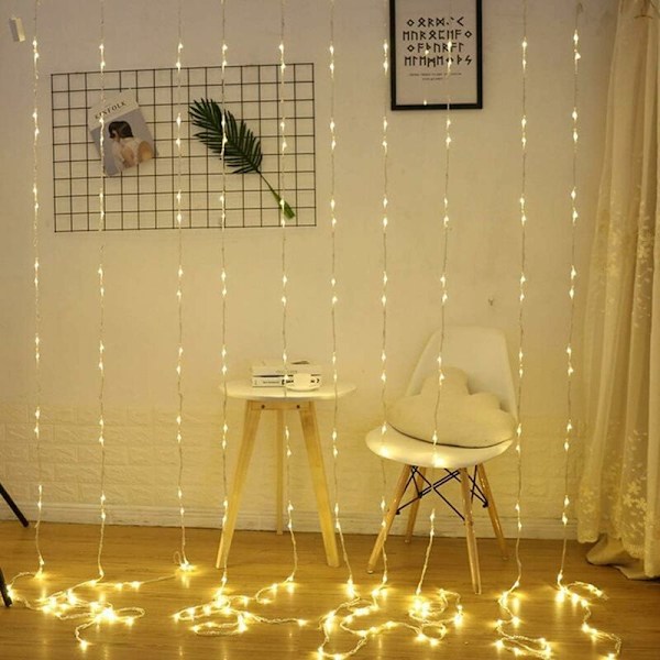 LED-ljusgardin, 3 m x 2 m, 200 LED, USB, 8 lägen med fjärrkontroll, julkrans för sovrum, inredning, utomhus, fest, bröllop