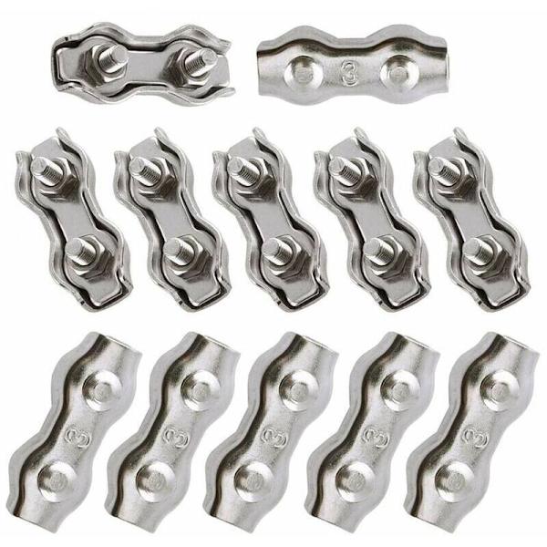 Kabelband, 3mm stål kabelband 12 stycken Duplex kabelband kabelklämma 304 rostfritt stål kabelklämma, kabelgrepp för 2mm vajer kabelklämma klädstreck