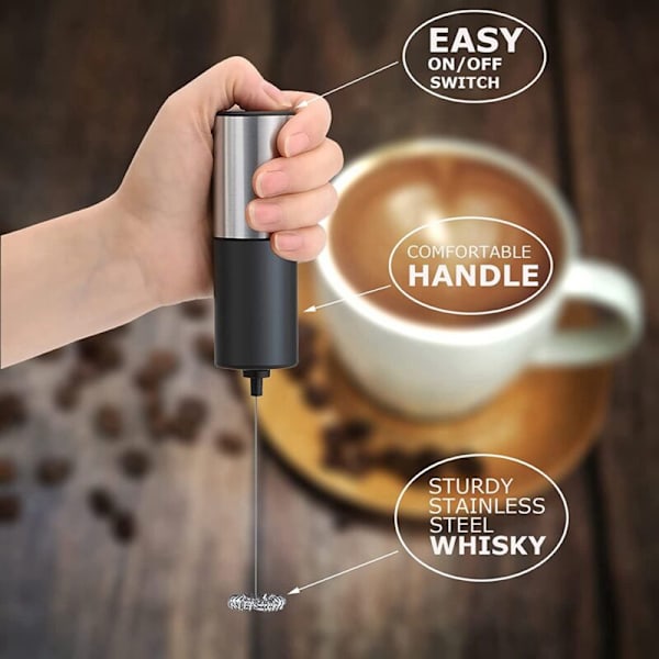 Mælkeskummer til Kaffe, Latte, Rustfrit Stål Skumpisker Mixer Batteridrevet Håndholdt Elektrisk Skummere