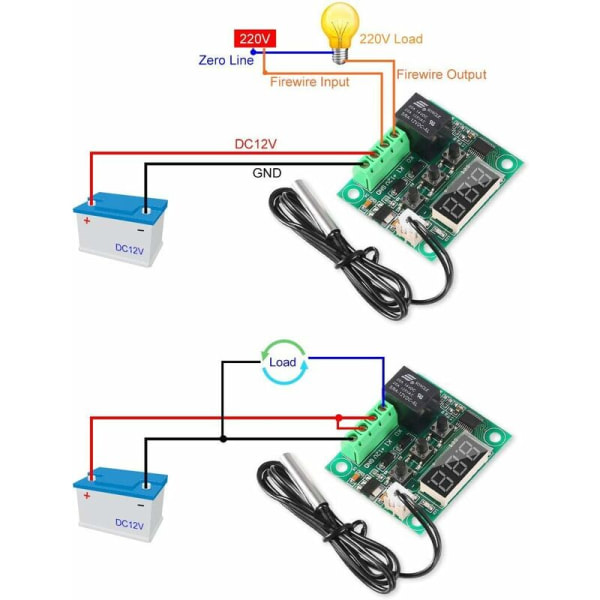 1 stk. 12V temperaturstyringsmodul med hus, XH W1209 display digital termostatmodul med vandtæt NTC-probe