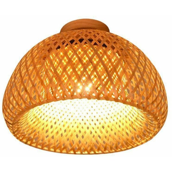 Bambus Wicker Rattan Armatur Flush Mount Hængende Loftslampe til Stue Soveværelse Spisestue, 30X18Cm