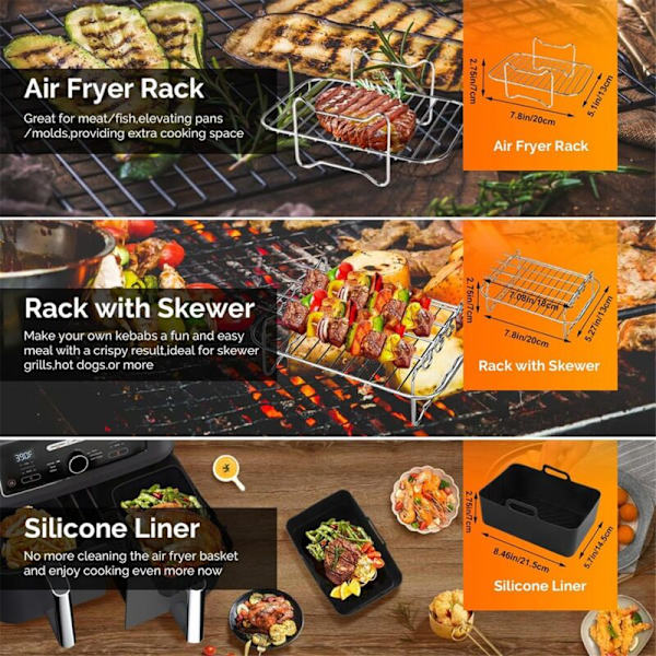 Silikonform för Airfryer, Airfryer-tillbehör för Ninja Dual AF300UK AF400UK Återanvändbara Airfryer-ställ