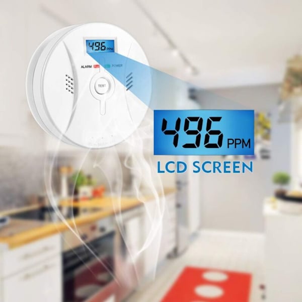 Kulmonoxidalarm med LCD-display CO-detektor Høj 85 dB alarm Kulmonoxiddetektor med kulmonoxidsensor Batteridrevet
