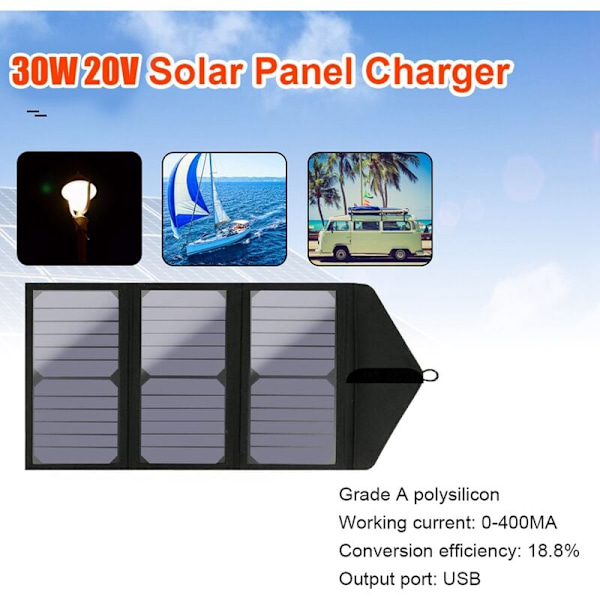 30W 20V Utomhus Solvikbar Väska Bärbar Monokristallin Silikon Dubbel USB Solladdare Panel Vikbar Väska