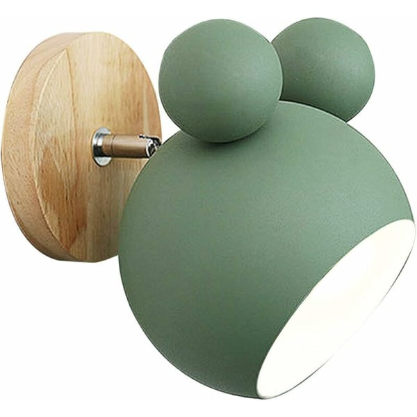 Nordisk stil Sød træbjørn Indendørs væglampe Læselampe ved sengebord til soveværelse Stue Børneværelse (grøn)