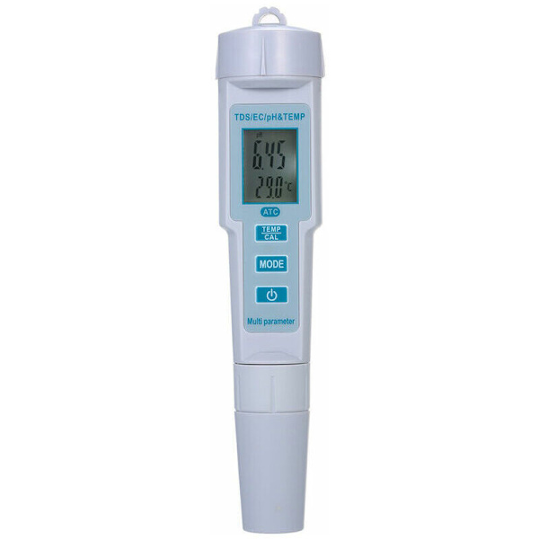 4 i 1 Vattenkvalitetstestare Ph / Ec / Tds / Temperatur Ip55 Mätare Automatisk Avstängning Vattentät Bakgrundsbelyst Display Testare Vit Ph-686