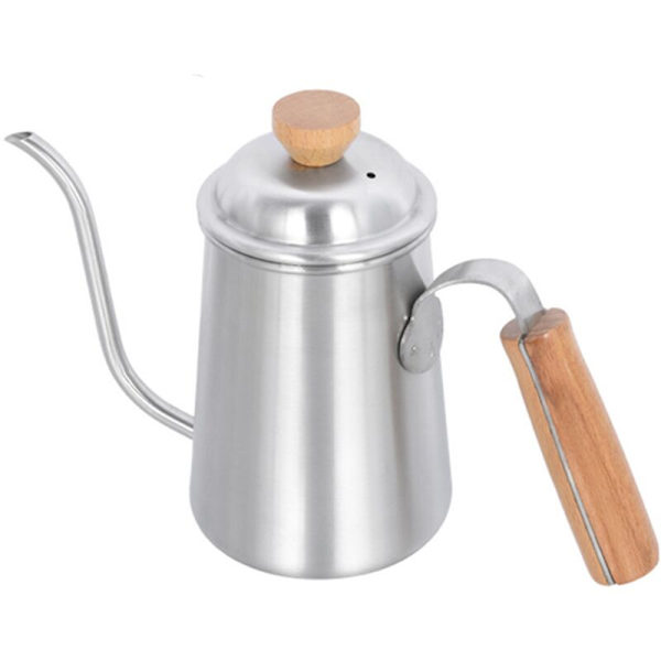 650ml Tjockare Rostfritt Stål Svanhals Pip med Trähandtag Kaffe Hushåll Camping Tekanna
