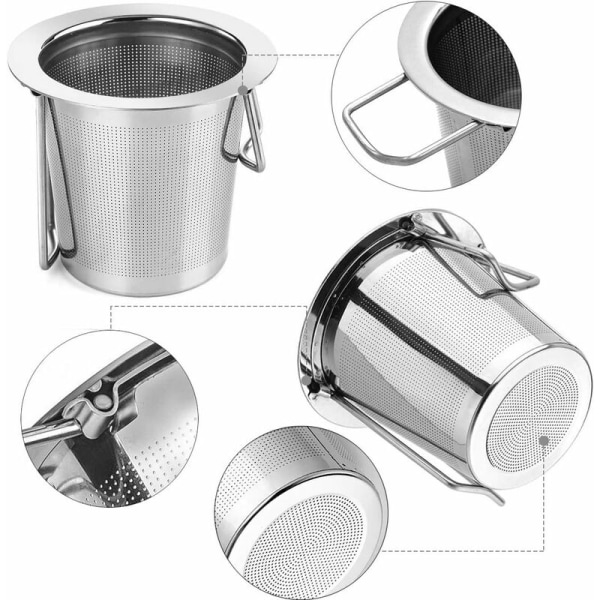 Te-si og låg i rustfrit stål, te-infuser med dobbelthåndtag til løs te, tekopper, tekande, tekrus-