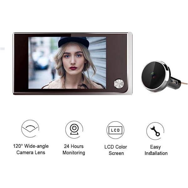 Videodörrklocka med 3,5 tum LCD-skärm, 120° synfält för 14-28 mm dörrhål, smart utomhusmonitor för hemmet