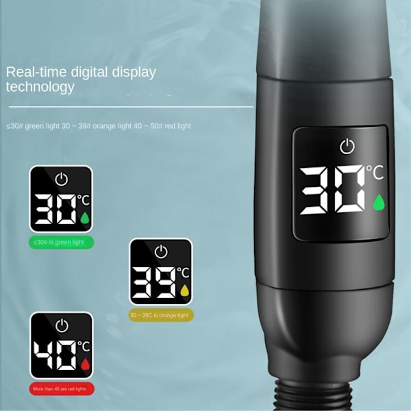 Duschhuvud med 5 lägen, justerbar temperatur, digital LED-display, uppgraderad motorversion, turboladdad regnspraymunstycke