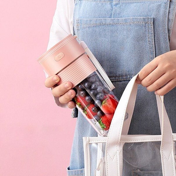 Bærbar Blender Smoothies Juicer 300ml med USB-oppladbar for Hjemmekontor Sportsreiser Utendørs, Rosa