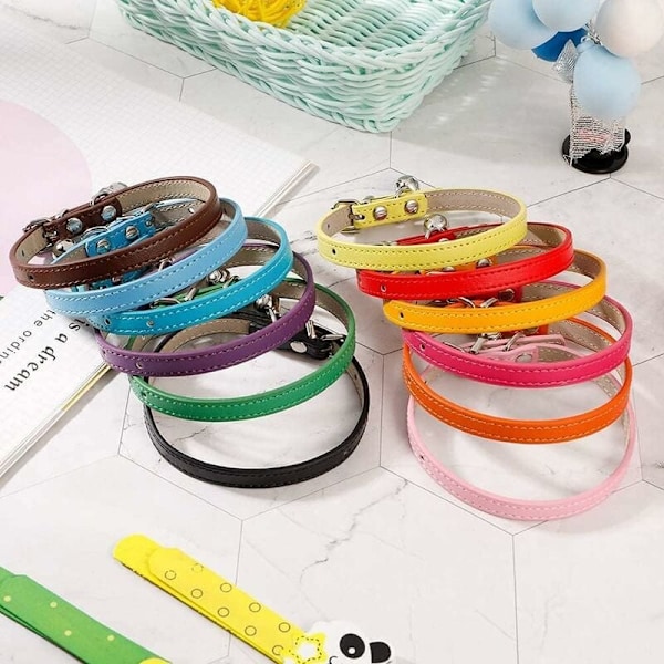 Läderhalsband för katt, justerbart 7,5\"-11\", katthalsband med klockor, svart, Fei Yu