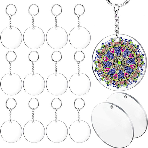 Tomme akryl nøkkelringer, 30 stk diameter 5,08 cm runde akryl transparente skiver, 30 metallnøkkelringer