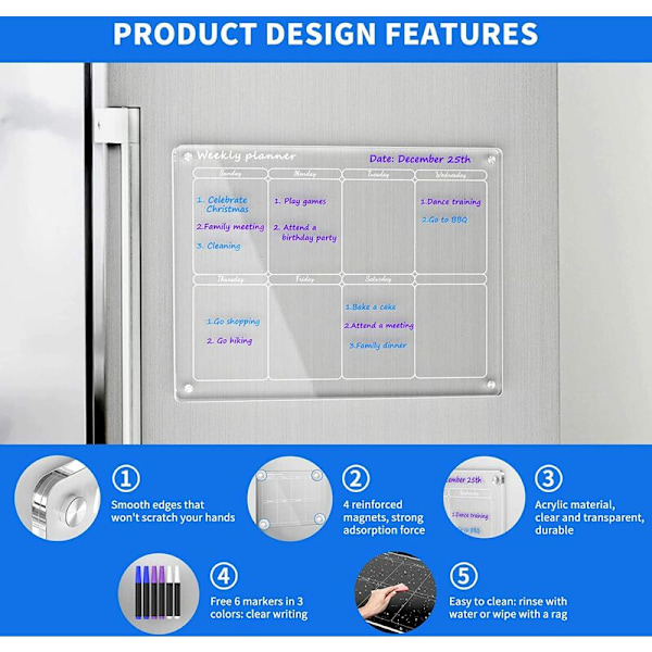 Magneettinen Akryyli Kalenteri Suunnittelutaulu Viikoittain Kuukausittain Tarvikkeet Kouluun Toimistoon Jääkaappiin
