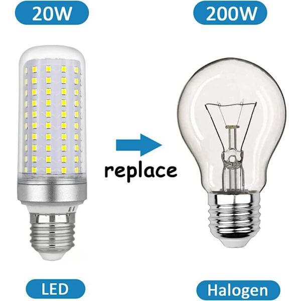 LED E27 Maispære 30W, AC175-265V, Kald Hvit 6000K 2500LM, Ikke Dimmerbar, 300W Ekvivalent Halogenpære, LED Maispære for Lysekroner, Tak