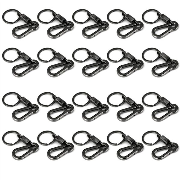 20X Business Størrelse Heavy Duty Spring Karabinhage Nøglering, Sort