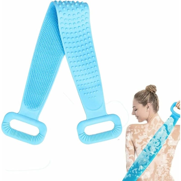 90cm Shower Brush, Double-Sided SiliCone Exfoliating Body Brush, Shower Back Brush, Shower Back Brush with Massage Particles, for Women and Men (blu