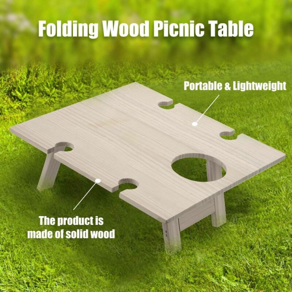 Ulkoilutaitettava piknikpöytä Kannettava piknikpöytä Puinen viinilasi Pöytä konsertteihin 34X30Cm