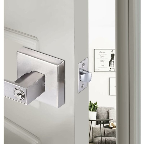 Dørhåndtak med lås, dørhåndtak i aluminiumlegering for bruk i soverom, garderobe, bod og kontor, låsestørrelse 60/70mm, firkantet, sølv