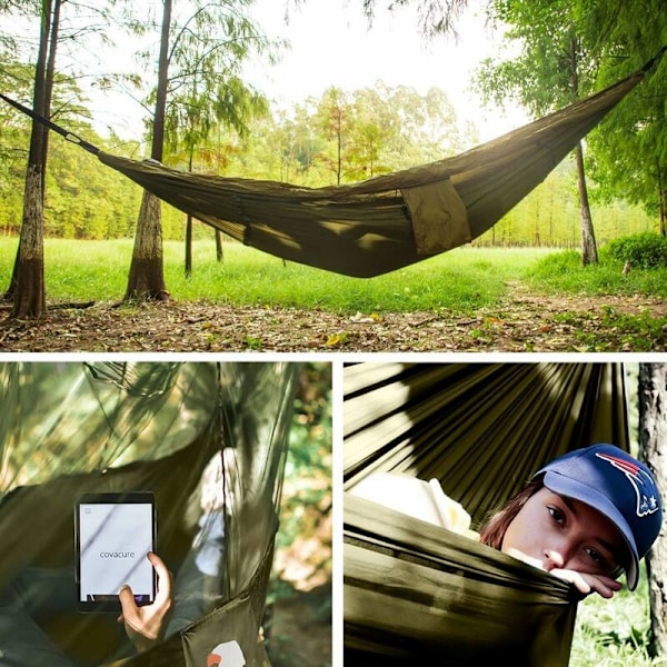 Ultralet Rejse Camping Hængekøje 200 kg Belastning, (270 x 140 cm) Åndbar, Hurtigtørrende Faldskærmsnylon 2 x Premium Karabinhager, 2 x Nylon Slings