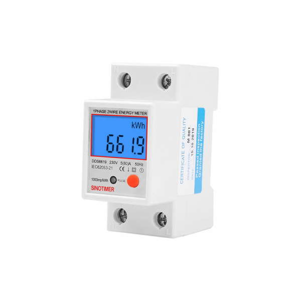 Enfas elektrisk mätare, MID-certifierad, 45A max modulär, Enkel tariff, LCD-display