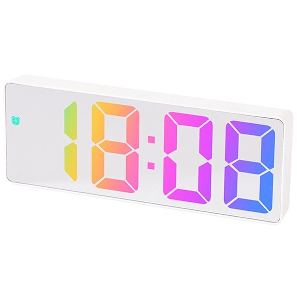 Digital väckarklocka med färgglad LED-skärm Modern skrivbordsväckarklocka LED-klockor för (Modell Vit Skal-Spegel D)