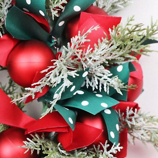 Julekrans Vinterkrans 42cm Kunstig Krans med Julekuler Bånd Julepynt Dørkrans for Vinter Jul
