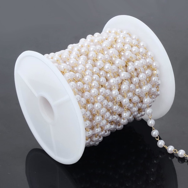 4m* 4mm kunstig perleperlekæde med spole messingled Bulk til gør-det-selv-armbånd halskæde smykkefremstilling