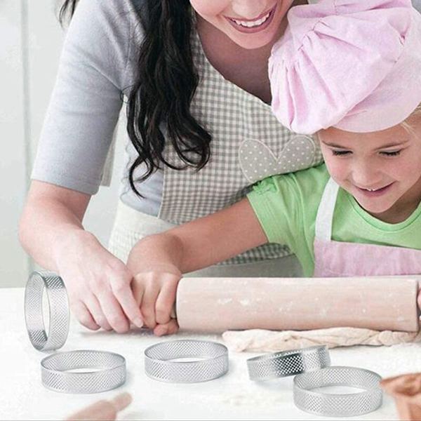 8 cm rostfri kakmousseform, värmebeständig perforerad kakmousseform, rund ring bakningsdonutverktyg