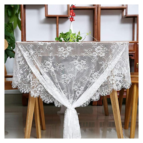 Duk, rektangulär spetsduk - 75CM300CM, vit - DENUOTOP