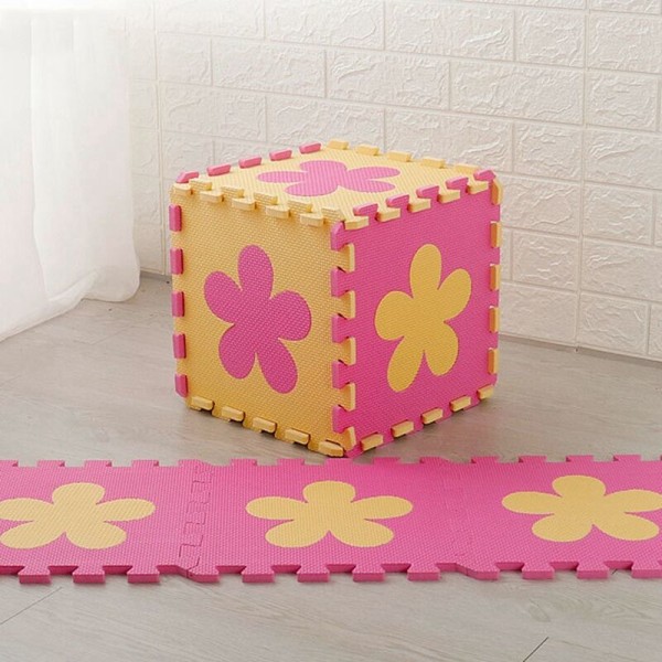 9 stk. Baby Play Puzzle Matte Blomsterform EVA Skum Pad Inter Interlocking Matte Barn Lekematte Krypende Matte Aktivitetsgulvmatte