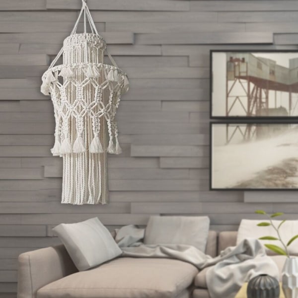 Håndlavet Macrame Lampeskærm Hængende Lampe Dekoration Bryllup Dekor Kvast Lampeskærm Gobelin