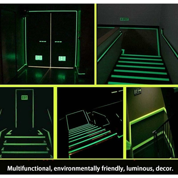 2 Ruller Fluorescerende Selvklebende Lysende Tape Vanntett Avtakbar Limtape Gløder i Mørket for Trapper Scene Sykkel Soverom Garasje - 3cm x 3m
